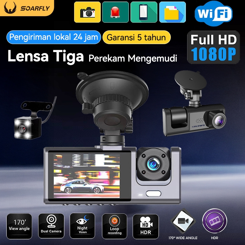 Jual [COD] 3 Cameras Dashcam Mobil WIFI Full HD 1080P Perekaman Loop 24 ...