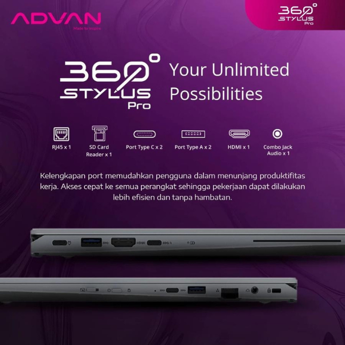 Jual Advan 360 Stylus Pro R5 Touch AMD Ryzen 5 7430U 8GB SSD 512GB 14 ...