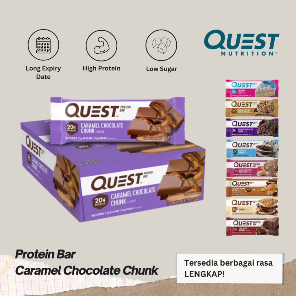 Jual Quest Protein Bar 60g Rasa Caramel Chocolate Chunk Nutrition ...