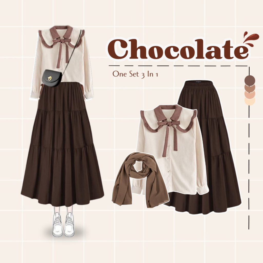 Jual 3 In 1 Set Remaja Hijab Casual Outfit (Blouse + Rok + Hijab) Cewek ...