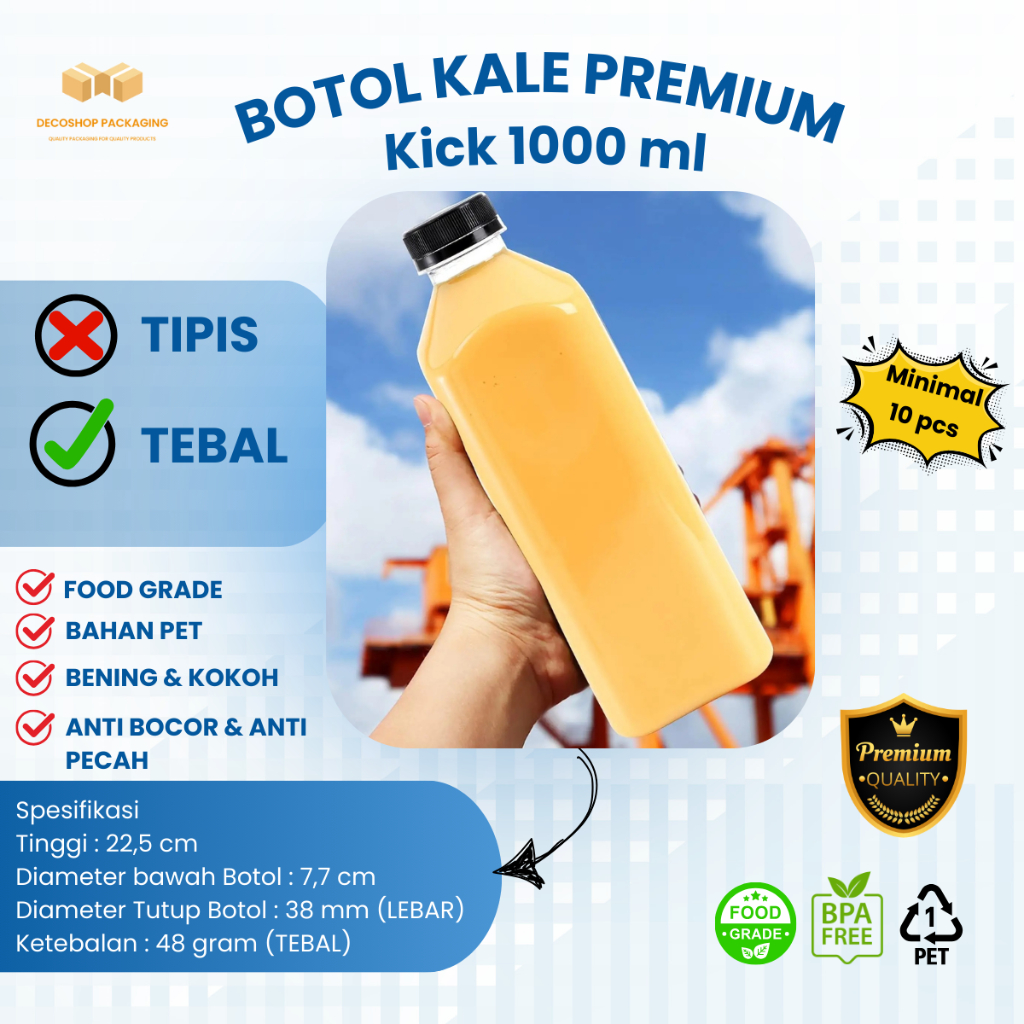 Jual Botol kale KICK 1000 ml PET SUPER TEBAL BENING PREMIUM 48gr/ botol ...