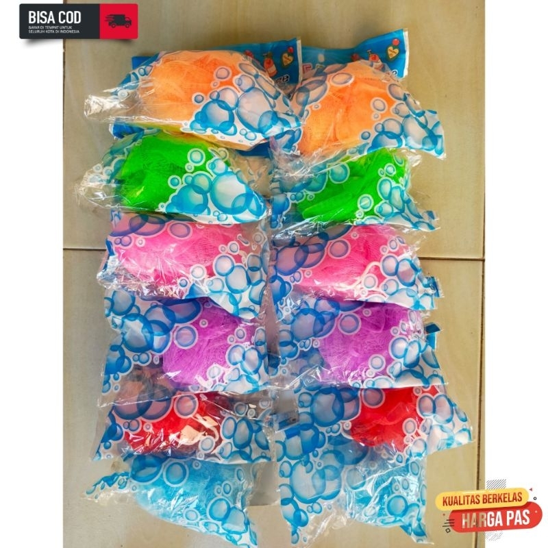 Jual Shower Puff Shower Mandi 1 renteng isi 12 pcs | Shopee Indonesia