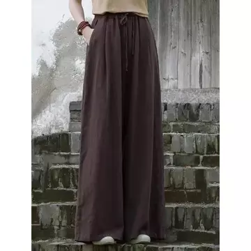 Celana Kulot Linen Premium Pinggang Full Karet Highwaist