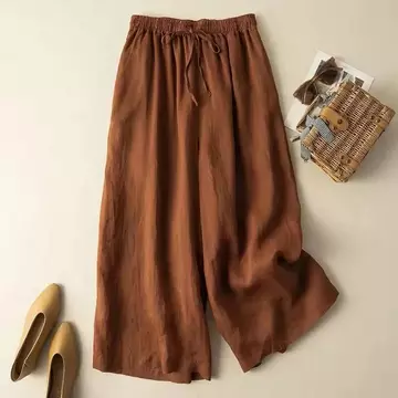 Celana Kulot Linen Premium Tali Serut Pinggang Full Karet Highwaist