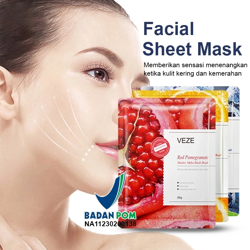 [ BPOM ] VEZE SHEET MASK FRUIT EXTRACT - MASKER WAJAH PERAWATAN WAJAH 30G | AutoStock
