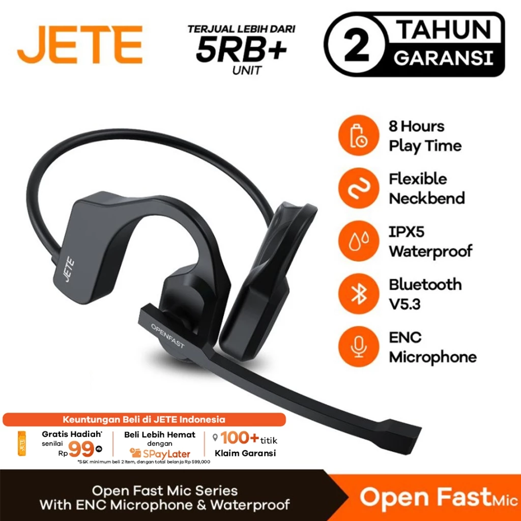Headset Bluetooth JETE OPENFAST MIC SERIES ENC + IPX5 - Openear - Open Ear - Garansi 2 tahun