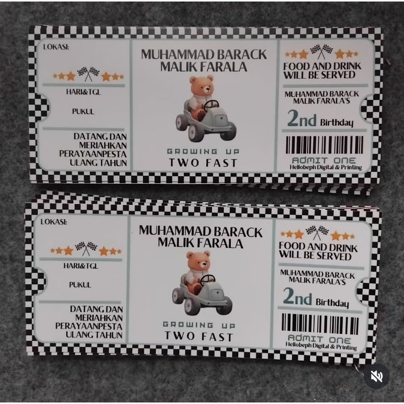 Jual kartu undangan ultah ulang tahun tiket racing anak anak | Shopee ...