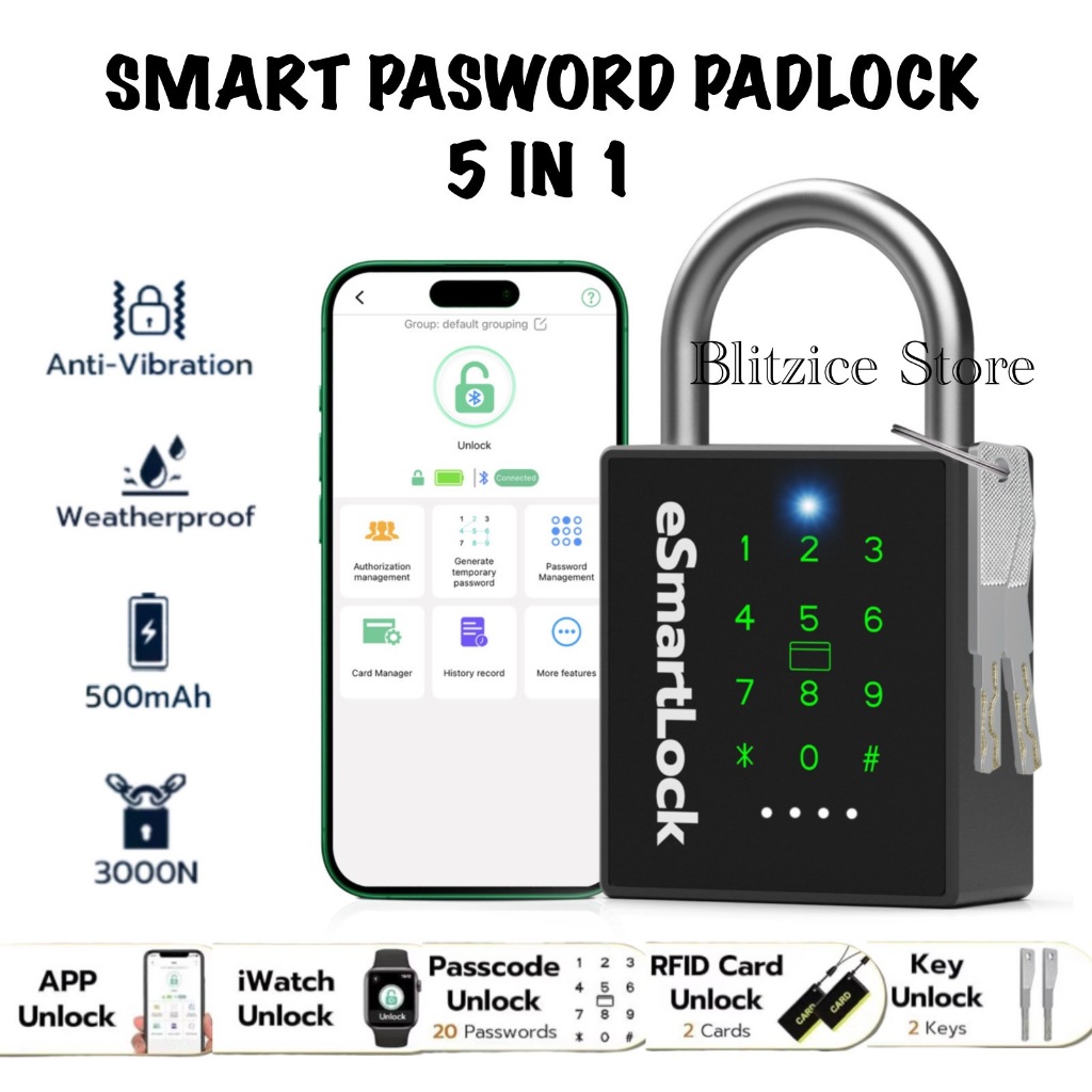 Jual Padlock Password Key Card RFID App Iwatch Smart Lock Bluetooth ...