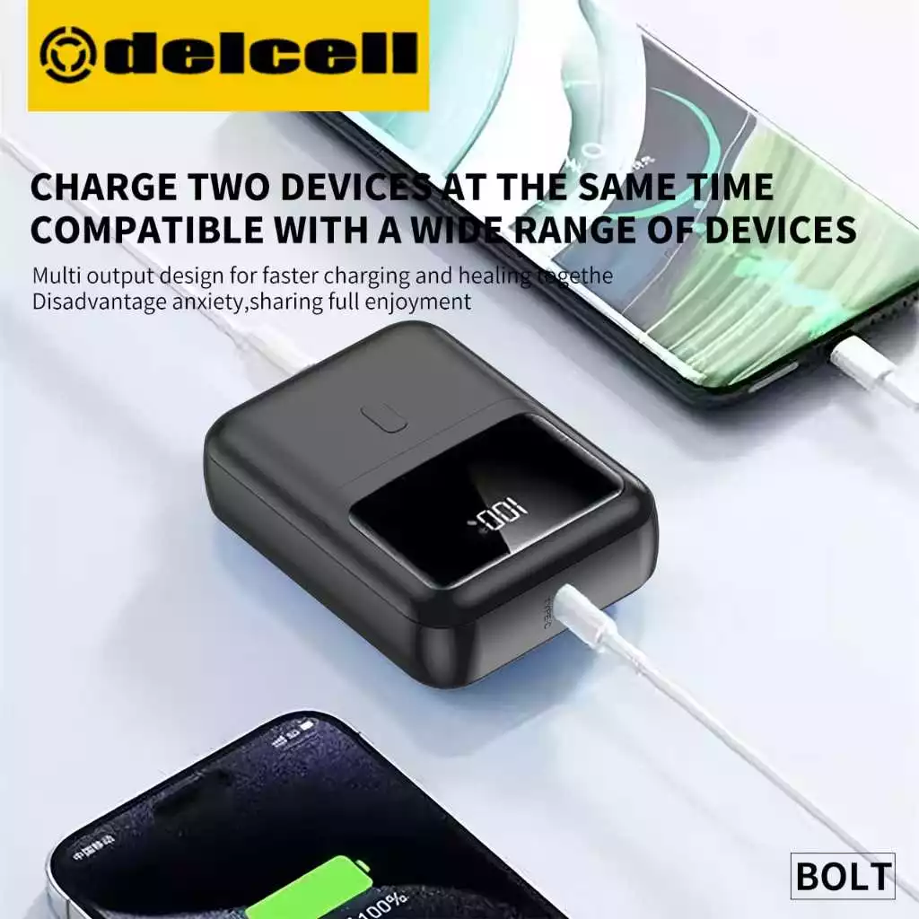 Delcell Bolt Powerbank Mini 10500mAh Fast Charging 22.5W Digital Display QC + PD 2 Tahun garansi