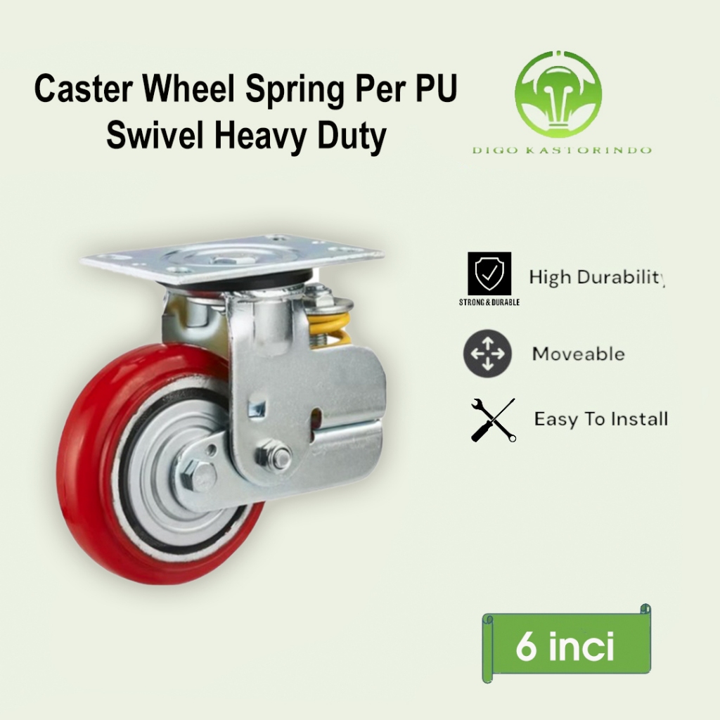 Jual Roda Kastor Per PU Merah Hidup 6 Inci Caster Wheel Spring ...