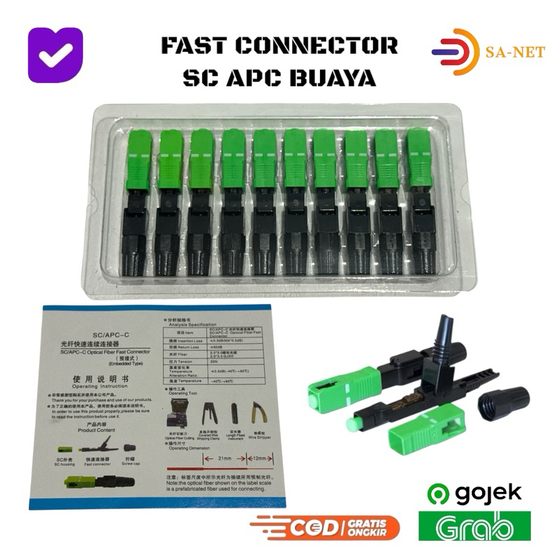 Jual 1 PACK ISI 10 PCS FAST CONNECTOR SC APC BUAYA - KONEKTOR FIBER ...