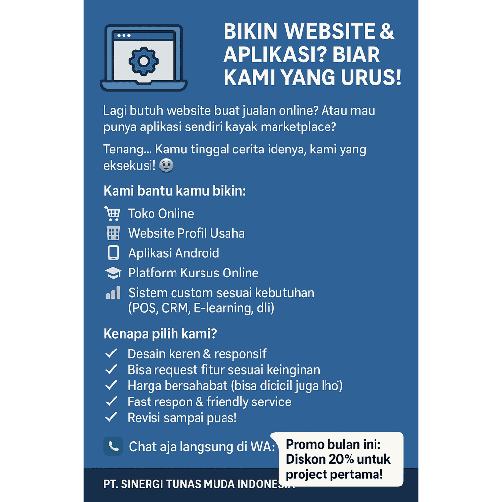 web dan aplikasi jasa pembuatan web custom dan aplikasi sesuai dengan keinginan programer menyesuaikan keinginan