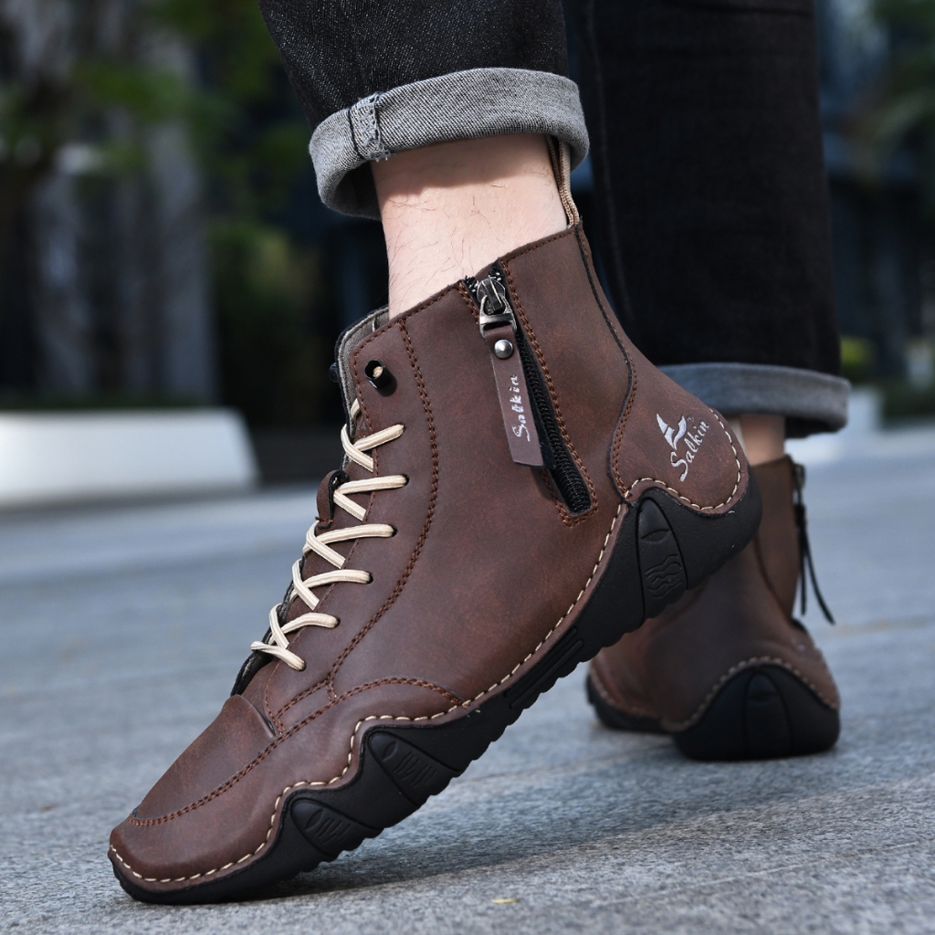 Jual Sepatu Boots Pria Tinggi Resleting Casual Shoes Kekinian Cowok ...