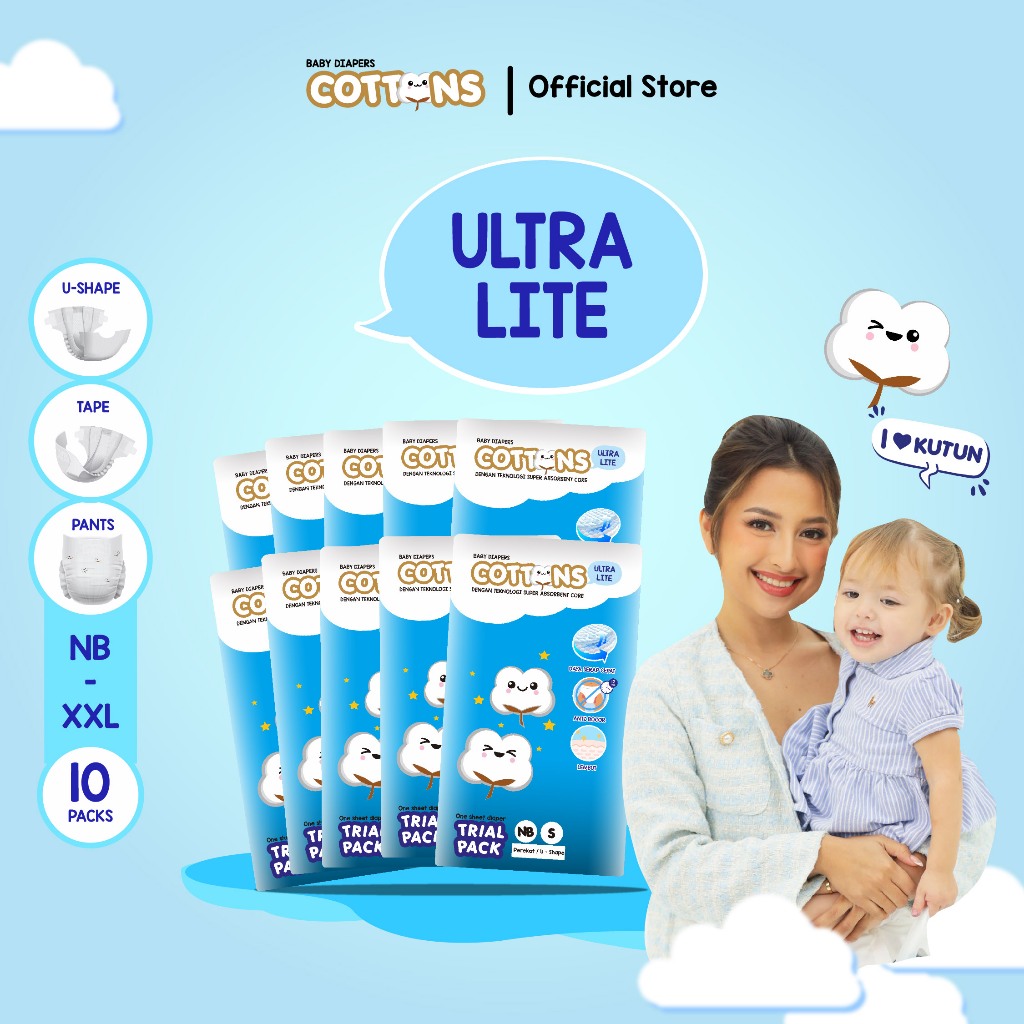 Jual Cottons Baby Diapers [ 10 PACKS ] Ultra Lite Travel Pack - Popok