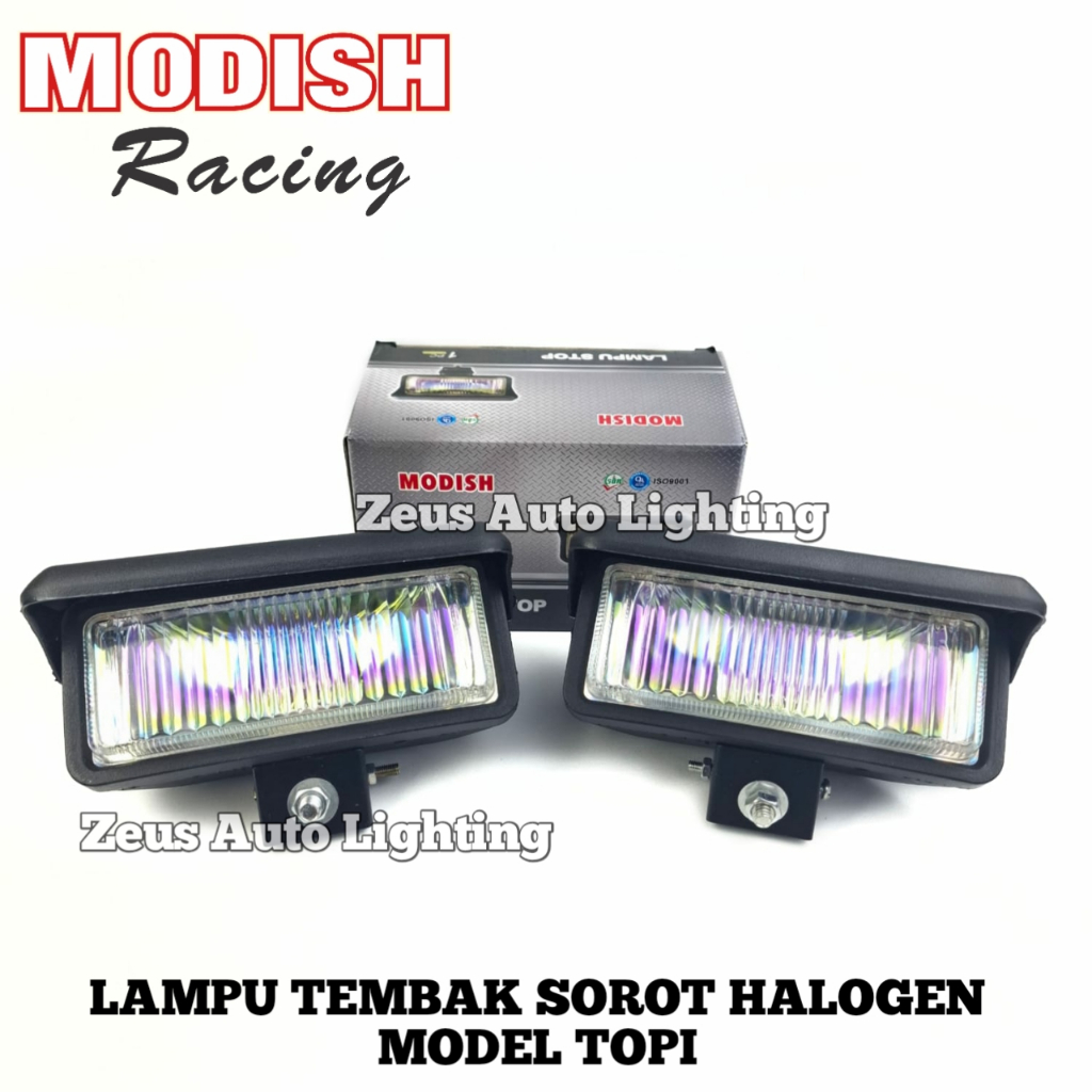 Lampu Tembak Sorot Halogen Kabut Model Topi Kotak Halogen Kaca Pelangi Untuk Motor Universal Foglamp