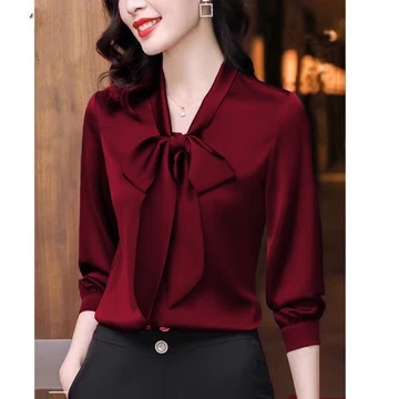 Blouse Satin Wanita Blouse Yoona Kemeja Kantor Lengan Panjang Polos Blouse Korean Import
