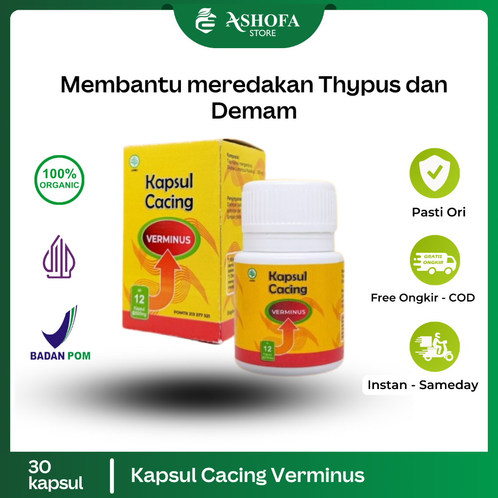 Jual Verminus Kapsul Cacing 100% Asli - Membantu meredakan Thypus/Tipes ...