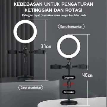 Paket Tripod 2 Holder Phone HP Smartphone Mobile Phone Beauty Stand Lampu Selfie LED RingtLight