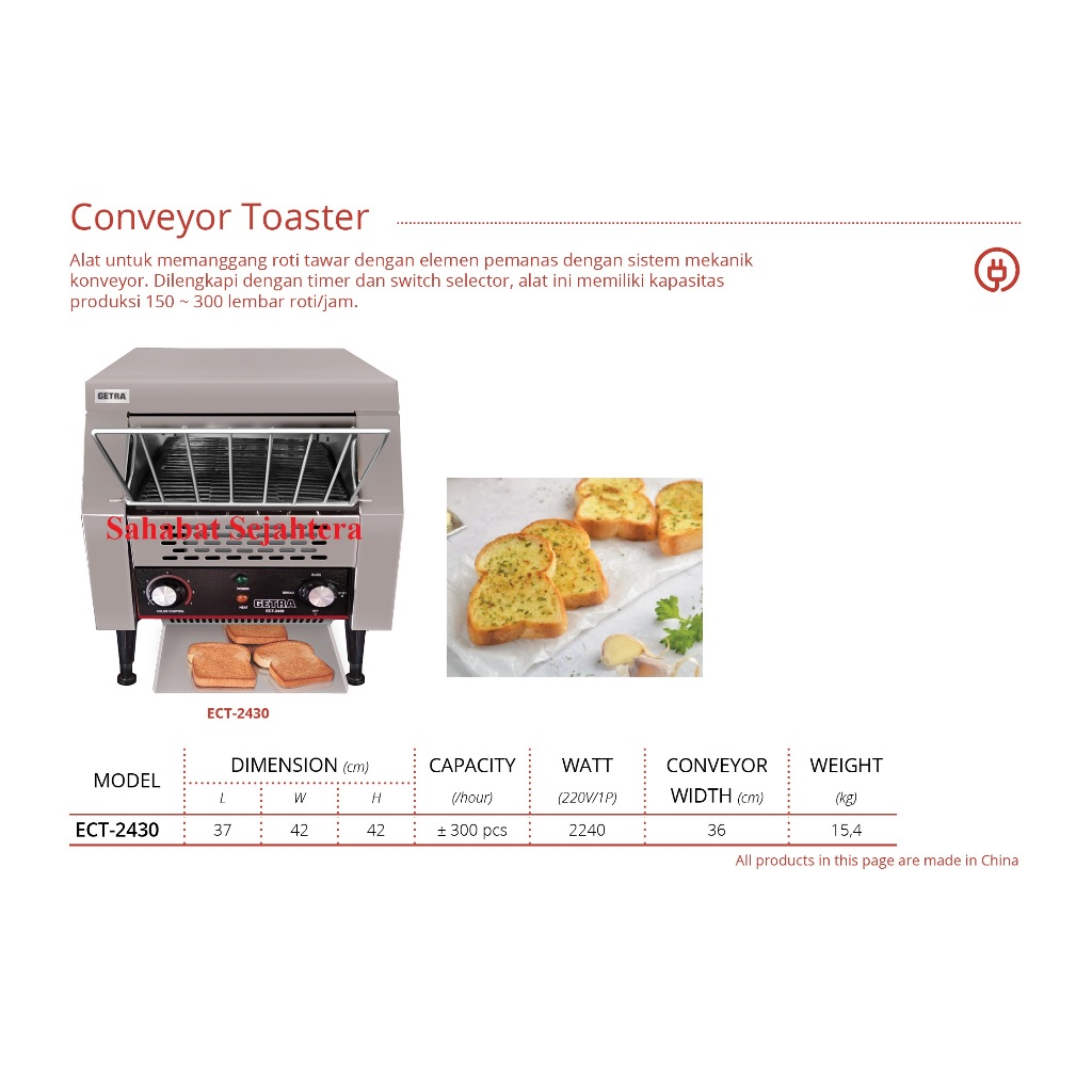 Jual GETRA Conveyor Toaster ECT-2430 Conveyor Toaster Komersial | Mesin ...