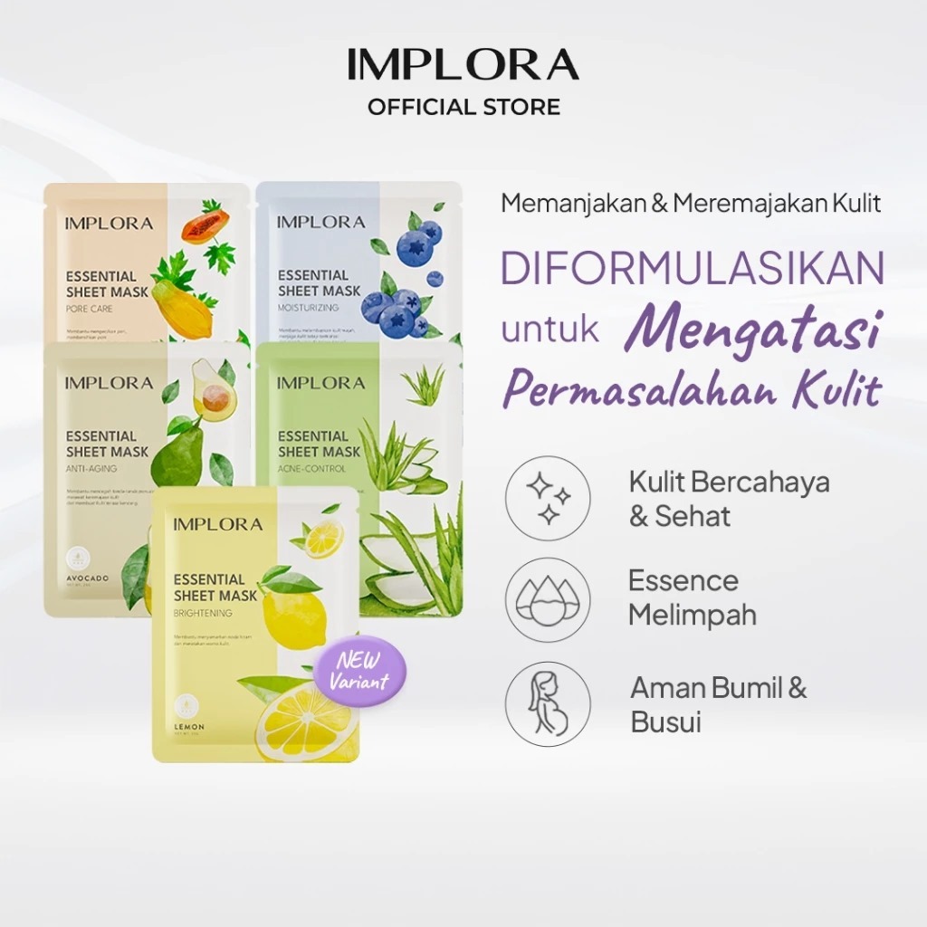 Jual IMPLORA Essential Sheet Mask 25gr Masker Wajah Lemon Blueberry ...