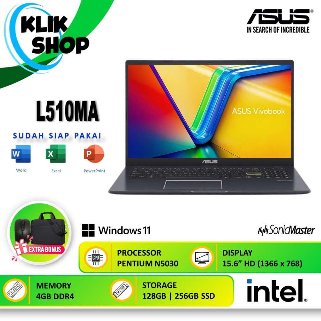 Jual ASUS VIVOBOOK 15 L510MA INTEL PENTIUM N5030 4GB 512GB WINDOWS