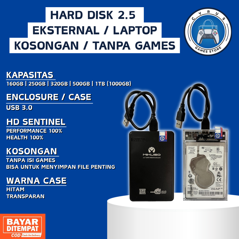 Jual HDD Eksternal / Laptop PC PS3 PS4 160GB 250GB 320GB 500GB 1TB Hard ...
