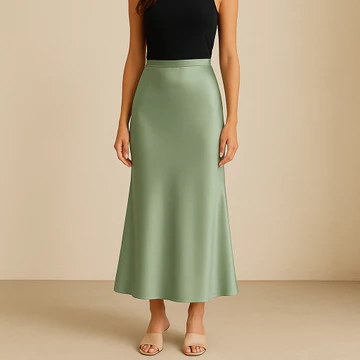 Rok Satin Silk Premium High Waist Panjang 95cm Elegan Bahan Adem Jatuh Look Slim CAROSEL