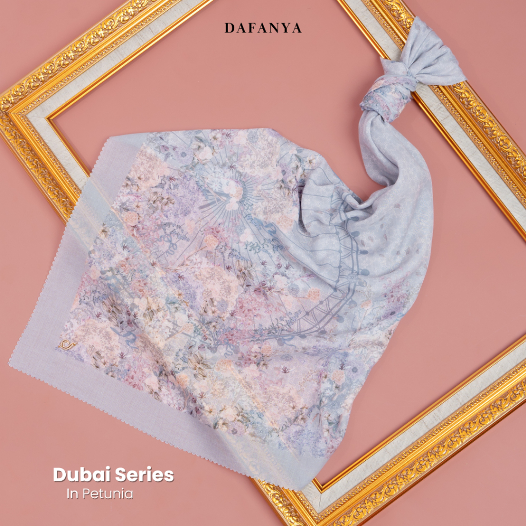 DAFANYA Dubai Series Jilbab Motif Floral Kerudung Segi Empat Hijab Scarf Bahan Voal Laser Cut