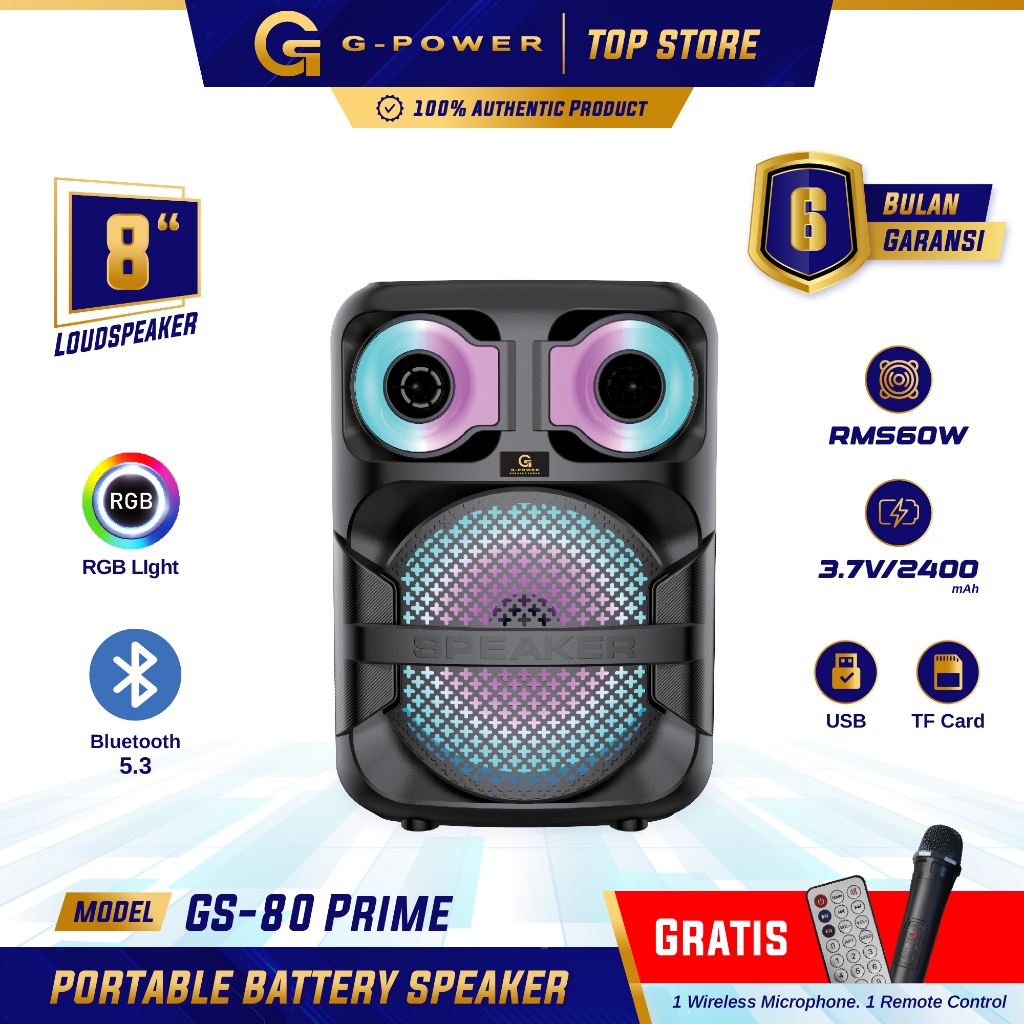 Jual G-POWER Speaker Bluetooth inch GS-80 Prime Free Mic