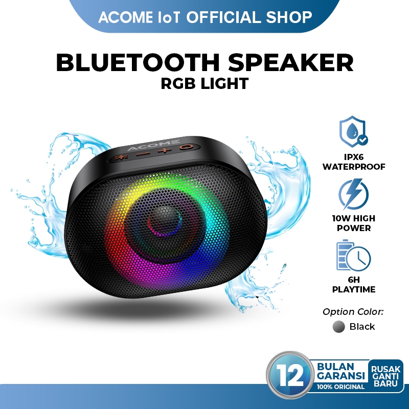 Jual ACOME Speaker Bluetooth 5.0 10W IPX6 Waterproof RGB Light Rhyme ...