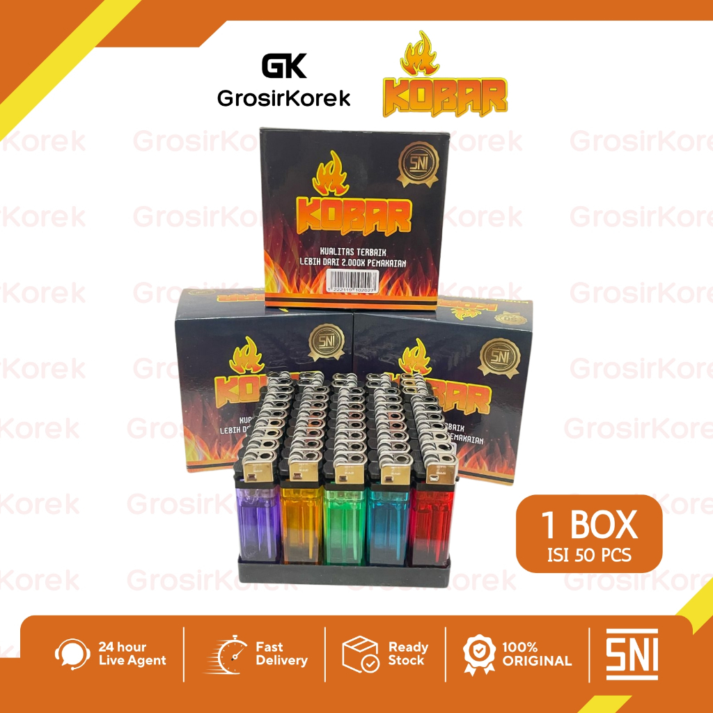 Jual [PROMO KOREK KOBAR] Korek Api Gas KOBAR - 1 BOX Isi 50pcs - Paket ...