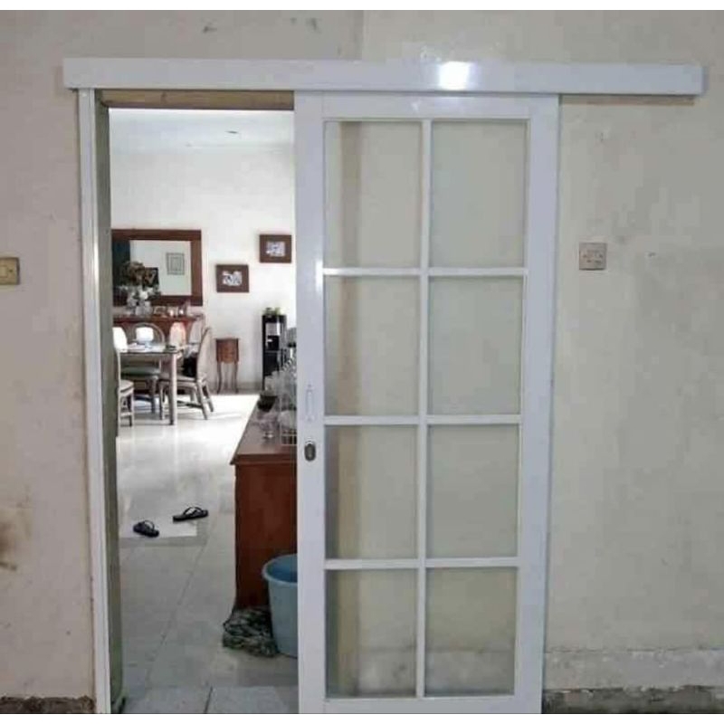 Jual pintu alumunium geser + kaca 5mm bening, riben, blur. + Lis orname ...
