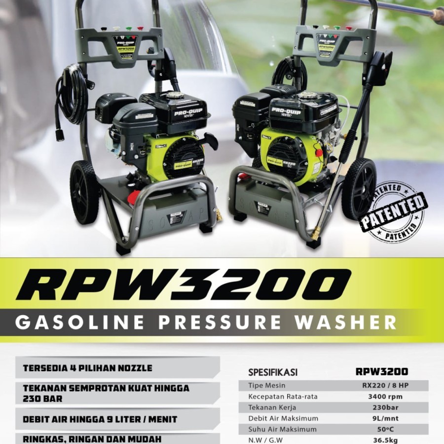 Jual ProQuip Jet Cleaner Gasoline High Pressure 230 Bar Washer RPW 3200 ...