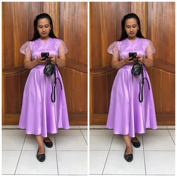 Dress Kombinasi Brukat Payung Satin Mewah XS 5XL
