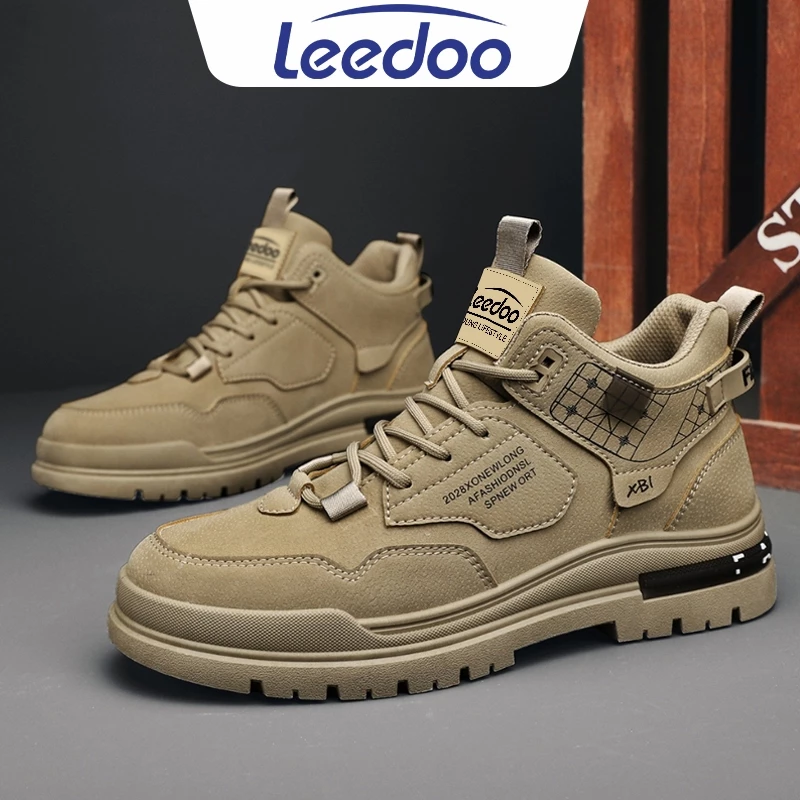 Leedoo sepatu casual pria warna khaki model sneakers kekinian