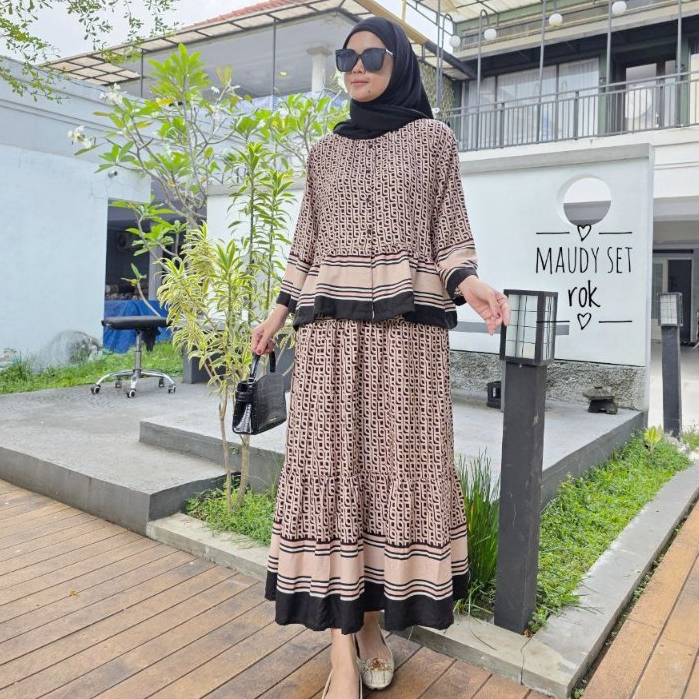 Jual Maudy Set Rok Fashion Muslimah Wanita Rayon Viscose Motif Kekinian ...