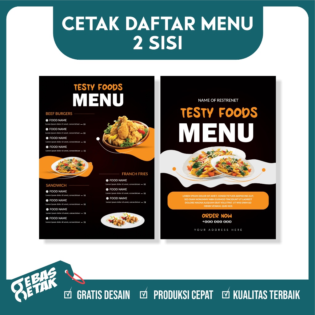 Jual Cetak Daftar Menu 2 Sisi custom desain Harga menu makanan minuman ...
