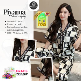 Baju Tidur Wanita Satu Set Piyama Pajamas Setelan Impor Celana Panjang Satin Premium Lengan