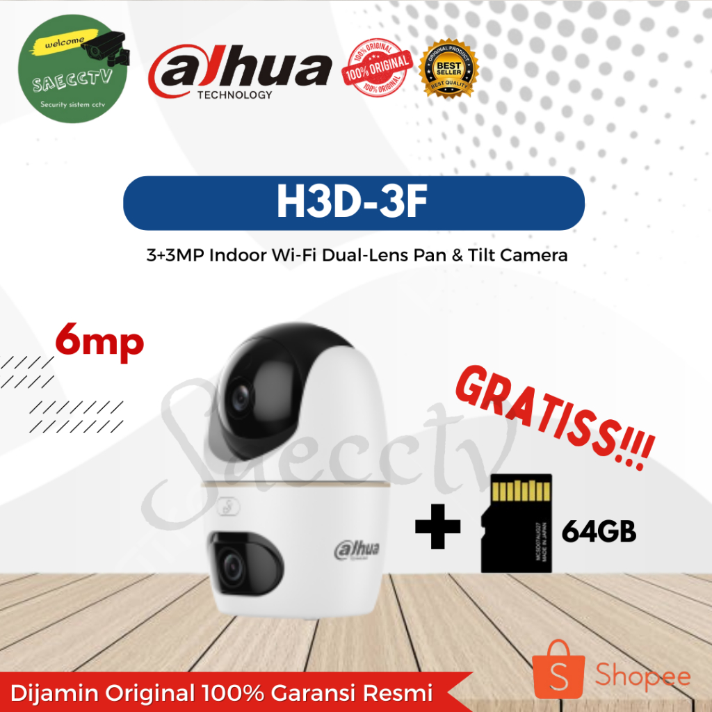 Jual Dahua H3D-3F 6MP FREE Micro Sd 64GB- Indoor 3+3MP Wi-Fi Dual-Lens ...
