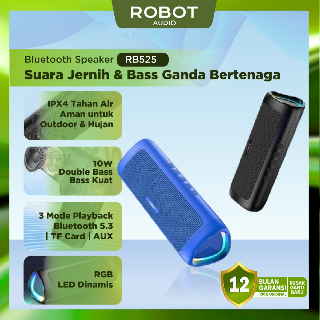 Jual ROBOT Speaker Bluetooth 5.3 Double Bass 10W RGB Light IPX4 Baterai ...