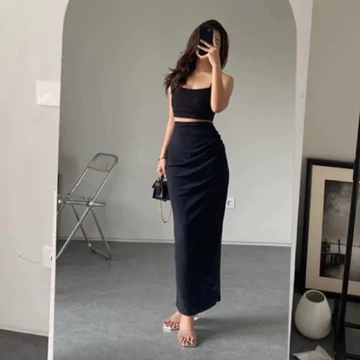 Rok Wanita Span Serut Satin Silk Korean Skirt Rok Casual Flowy Midi Maxi Loose Skirt