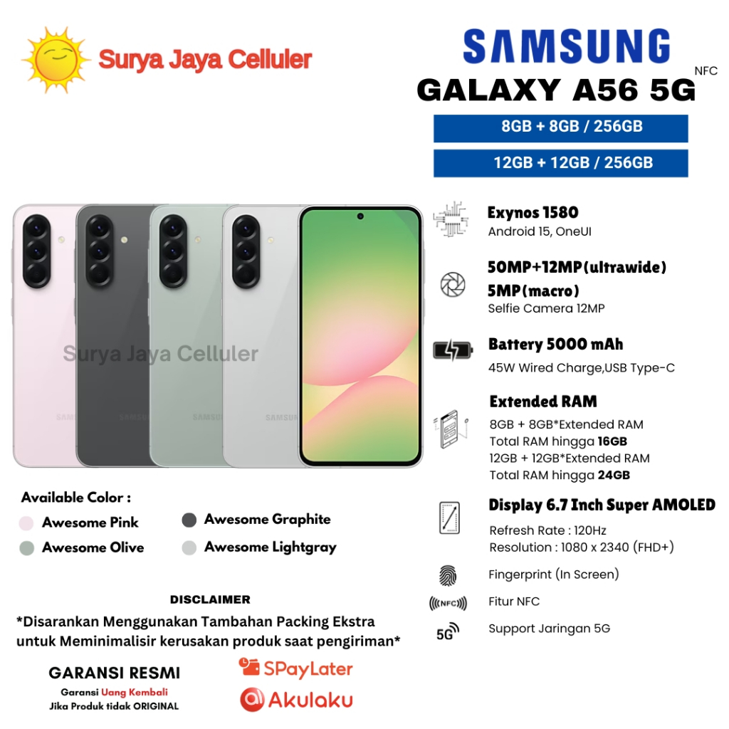 Jual Samsung Galaxy A56 5G 12/256GB,dan A56 5G 8/256GB (Garansi Resmi