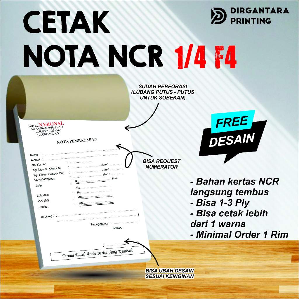 Jual NOTA NCR 1/4 FOLIO NOTA NCR 1/4 F4 FREE DESAIN BISA REQUEST DESAIN ...