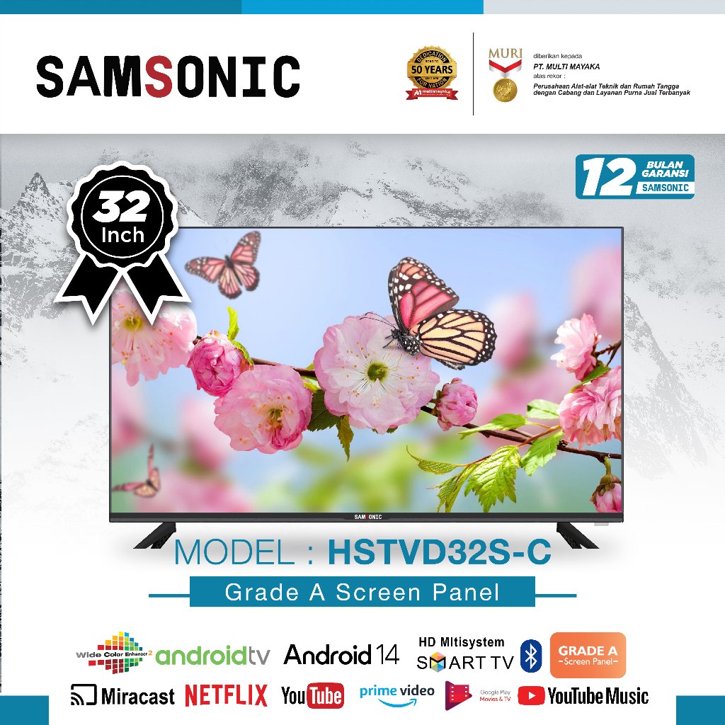 Jual SAMSONIC Smart TV 32 Inch Android 14 GRADE A Screen HDMI USB ...