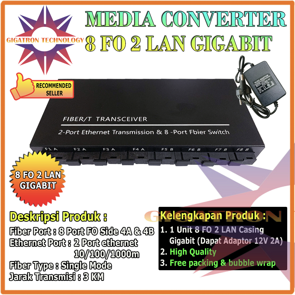Jual Media Converter 8 FO 2 LAN 8 SC 2 RJ45 Gigabit 1000 Mbps Body ...