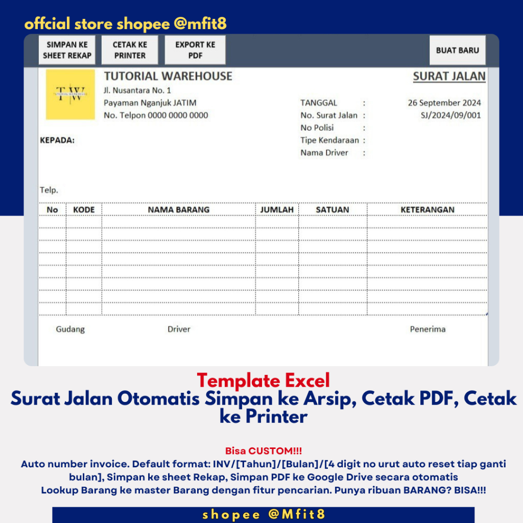 Jual Template Excel Surat Jalan Otomatis Simpan ke Arsip, Cetak PDF ...