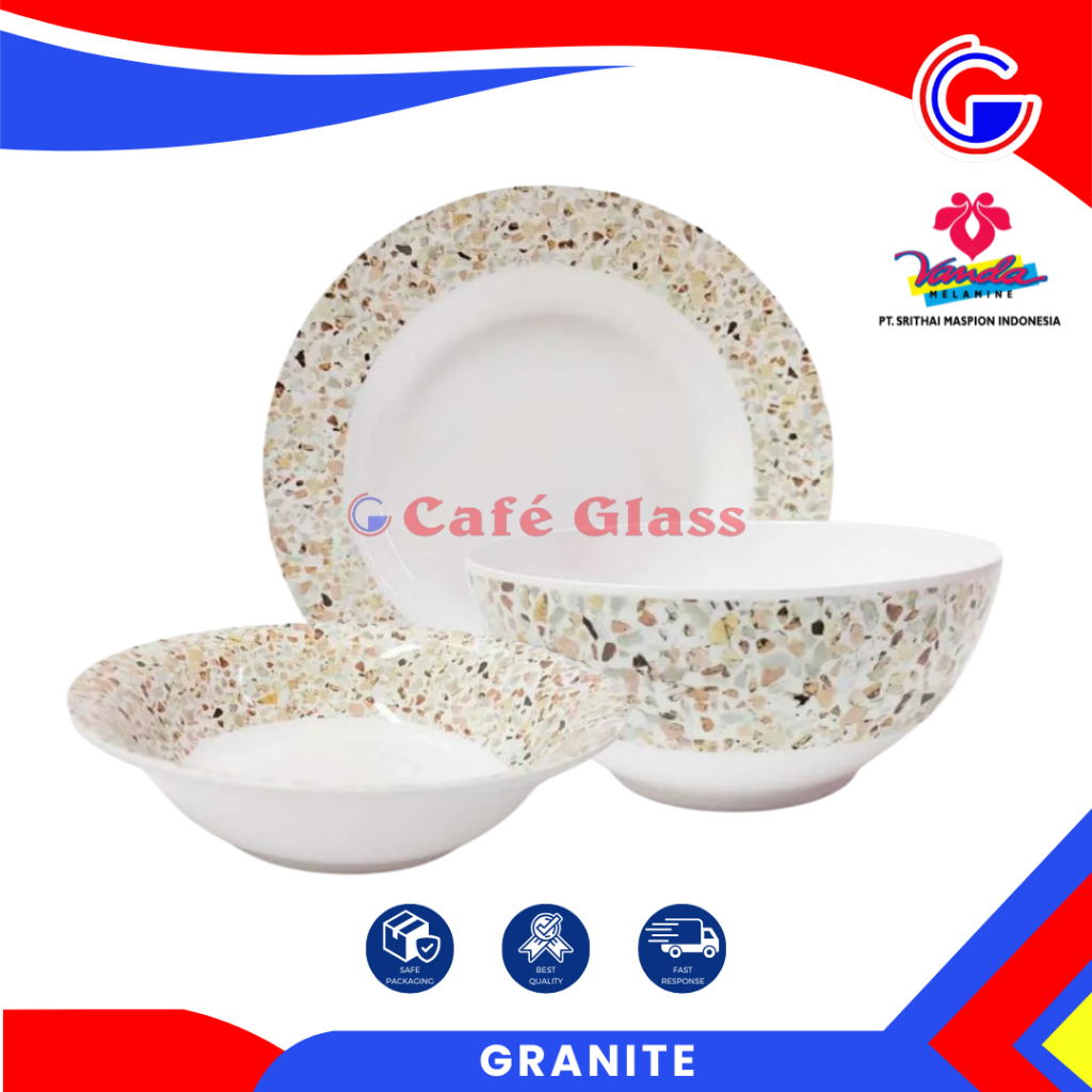 Piring Melamine - Piring Makan Melamin - Piring Saji Melamin - Mangkok Bakso - Vanda Granite