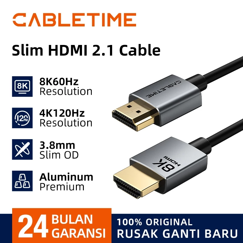 CABLETIME Kabel HDMI Ultra Slim 2.1 8K HDR 60Hz 120Hz Premium Quality