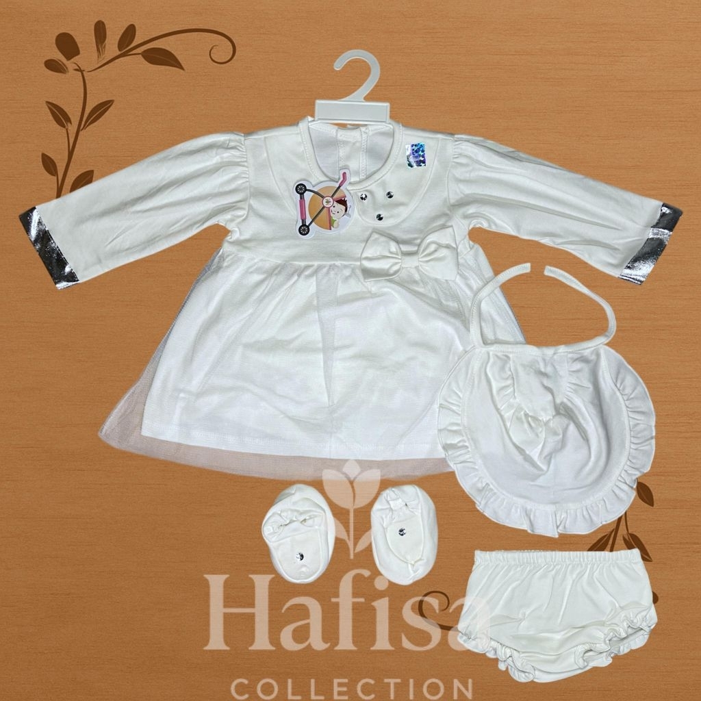 Jual Pakaian Bayi Perempuan Dress Cantik Newborn 0-6 Bulan Full Set Isi