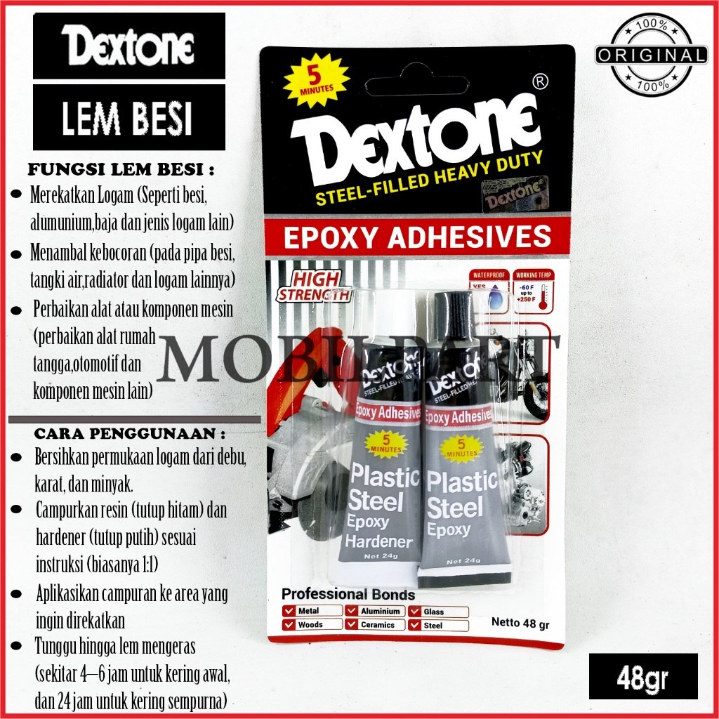 Jual LEM BESI DEXTONE HITAM EPOXY ADHESIVES 5 MENIT 48gr 100% DIJAMIN ...